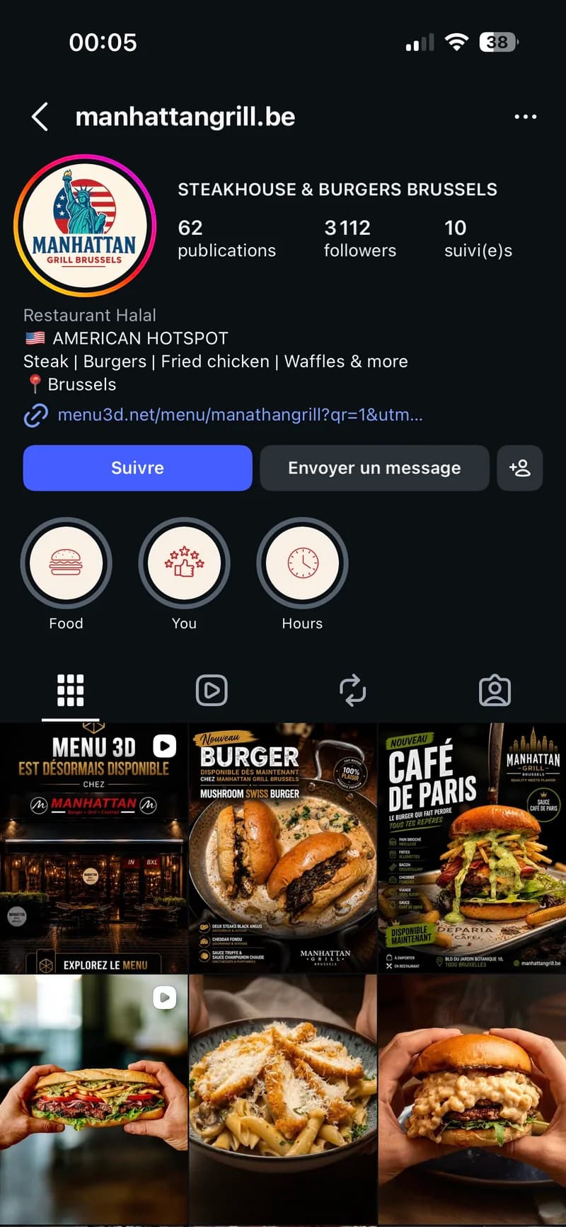 Profil Instagram @manhattangrill.be — Steakhouse & Burgers Brussels